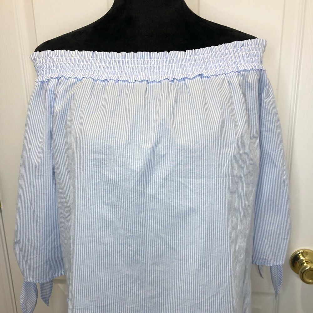 H&M pin striped off the half sleeve blouse top 4 - Picture 2 of 9